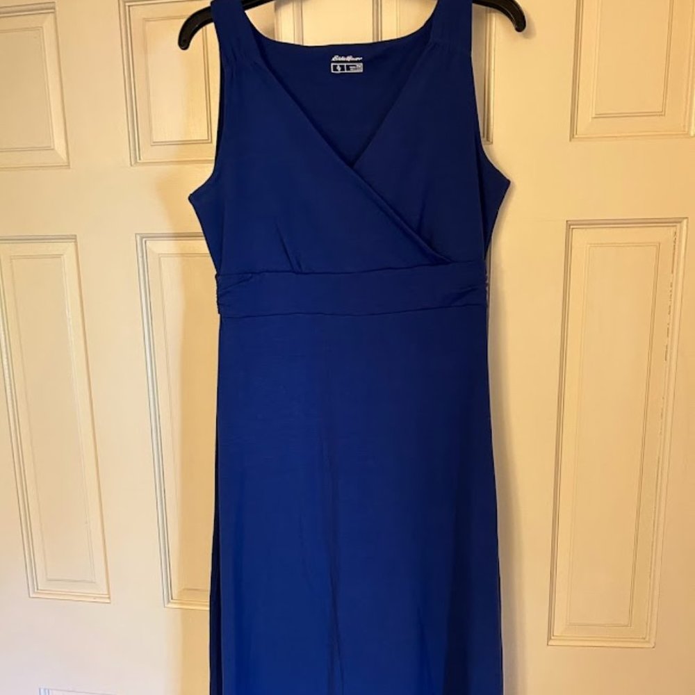 Blue Eddie Bauer V-Neck Sleeveless Dress, Size Medium Tall